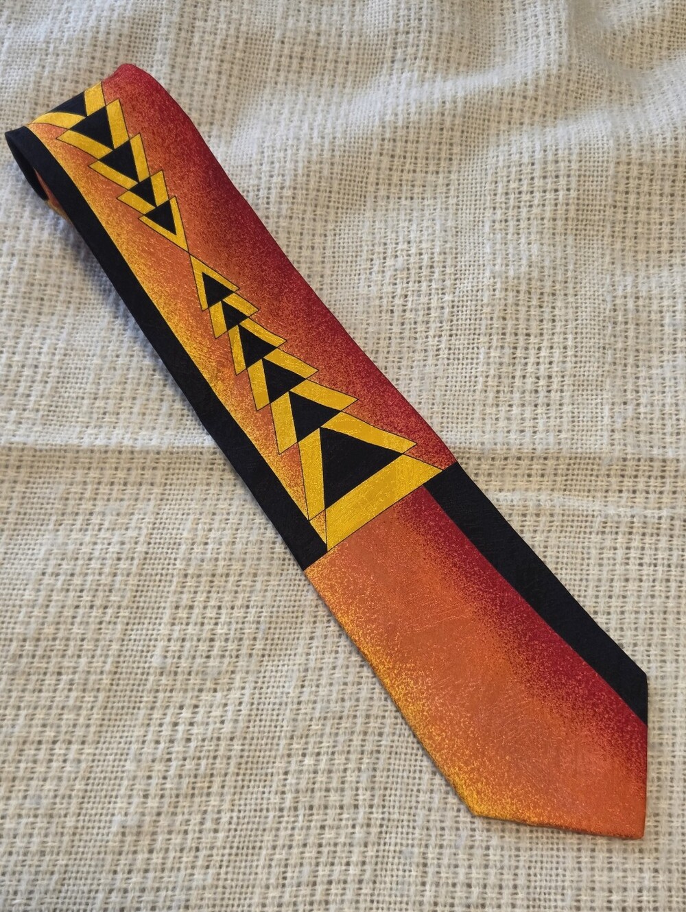 Rush Limbaugh Silk Tie Geometric Triangles Orange Black Yellow USA Made